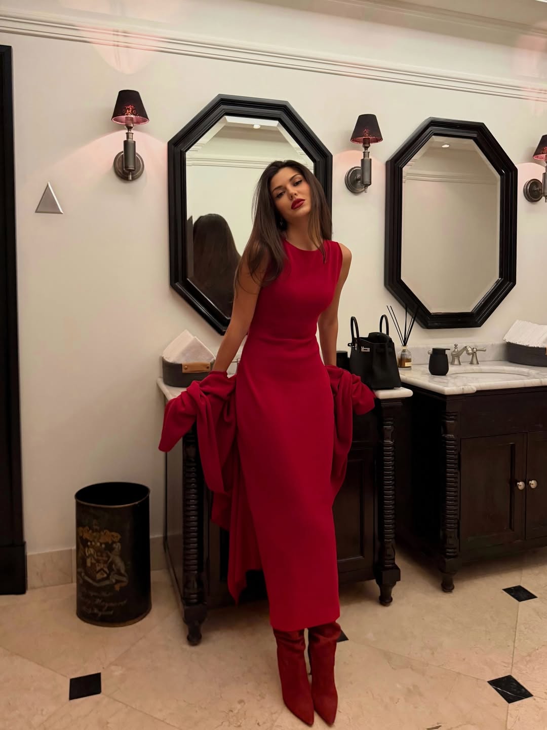 Cocoslly Wide Straps Sleeveless Long Mermaid Prom Dress | Red Satin CO0081