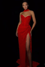 Cocoslly Strapless Sleeveless High Waist Long Split Prom Dress With Appliques And Scarfs | Silver Sequins JZ0147
