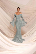Cocoslly Strapless Sleeveless High Waist Long Mermaid Prom Dress | White Lace And Chiffon WQ0811