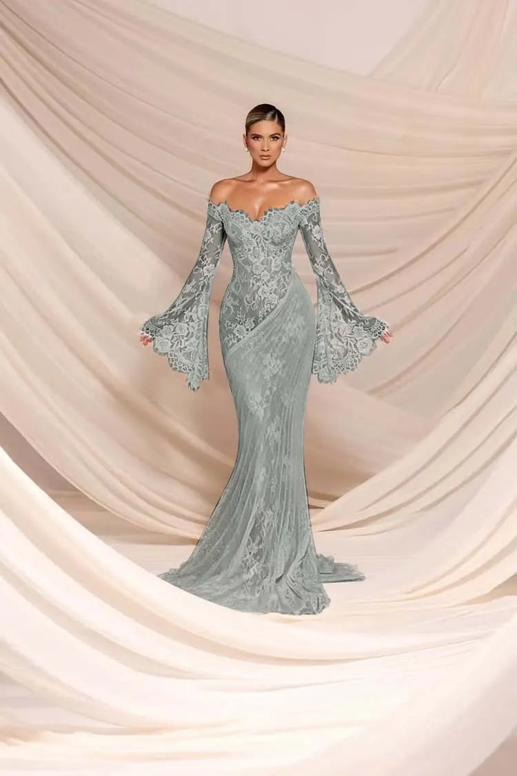 Cocoslly Strapless Sleeveless High Waist Long Mermaid Prom Dress | White Lace And Chiffon WQ0811