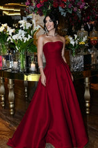 Cocoslly Strapless Sleeveless High Waist Long Prom Dress With Sequins | Royal Blue Satin LR0331