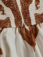 Vintage Bohemia Halter Neck Brown Western Print Off White Chiffon Split Maxi Dress
