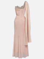 Pink 3D Floral Classic One Shoulder Sleeveless Sheath Floor-length Gown Dress