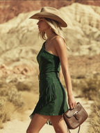 Bohemian Retro One-Shoulder Sleeveless Fringed Faux Suede Mini Dress