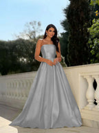Chic Strapless Sleeveless Long A Line Prom Dress With Pleated YK0232