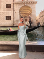 Spaghetti Strap Sleeveless Long Mermaid Prom Dress With Gloves YK0575