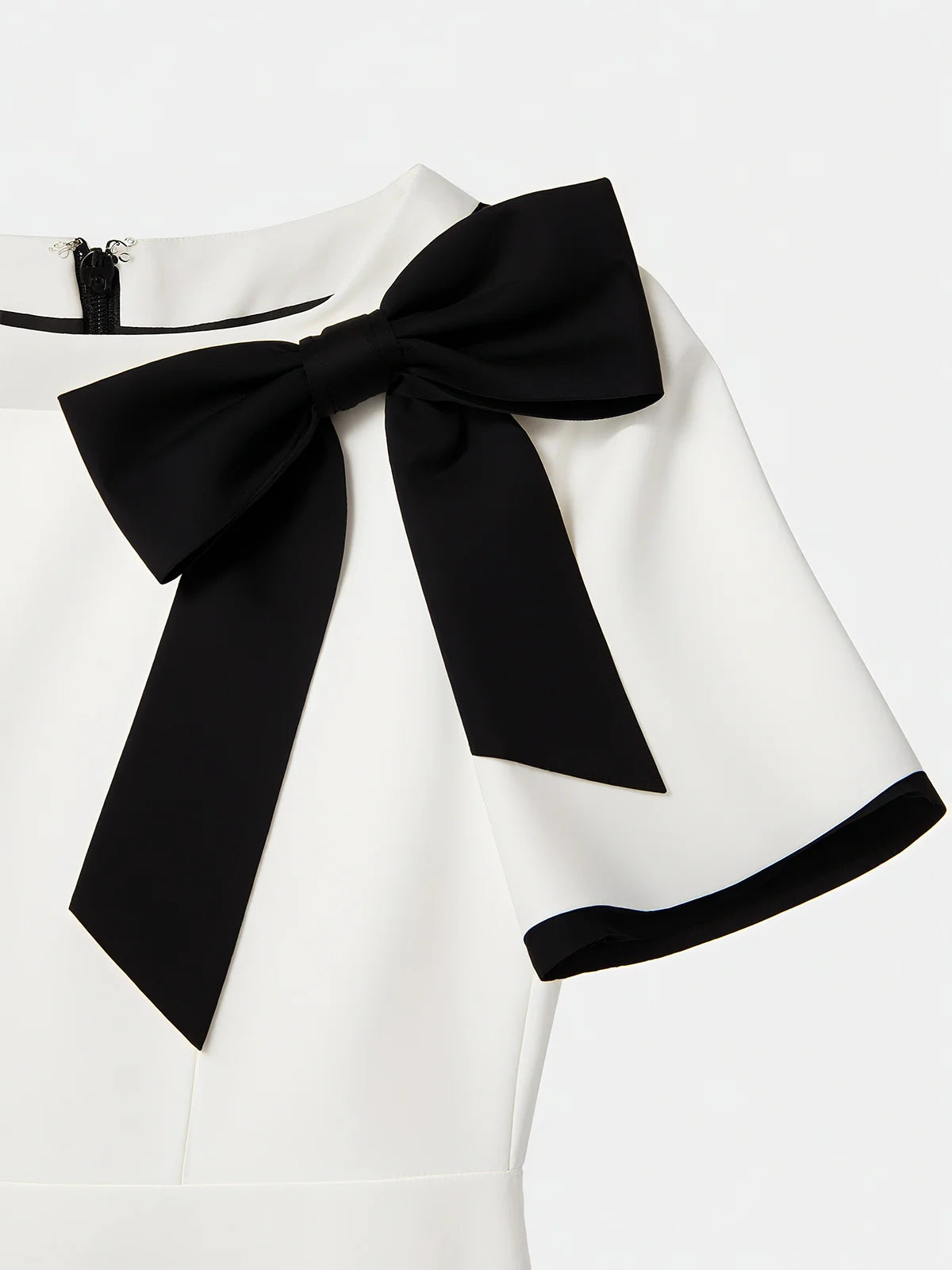 White Bow Short Sleeve Sheath Midi Dress