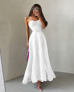 Cocoslly Spaghetti Straps Sleeveless High Waist Long A Line Prom Dress | Black Satin YK1293