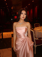 Cocoslly Strapless Sleeveless High Waist Long Prom Dress With Sequins |  Pink Satin CO0109