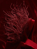 Wine Red Feather Velvet Square Neck Sleeveless Mermaid Midi Dress
