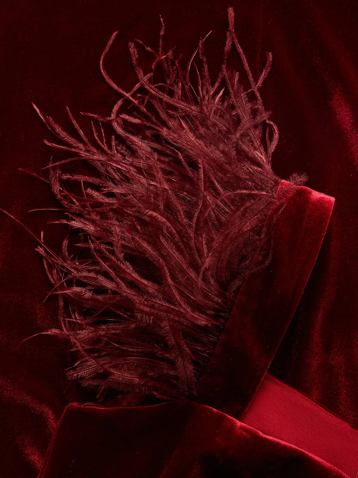 Wine Red Feather Velvet Square Neck Sleeveless Mermaid Midi Dress