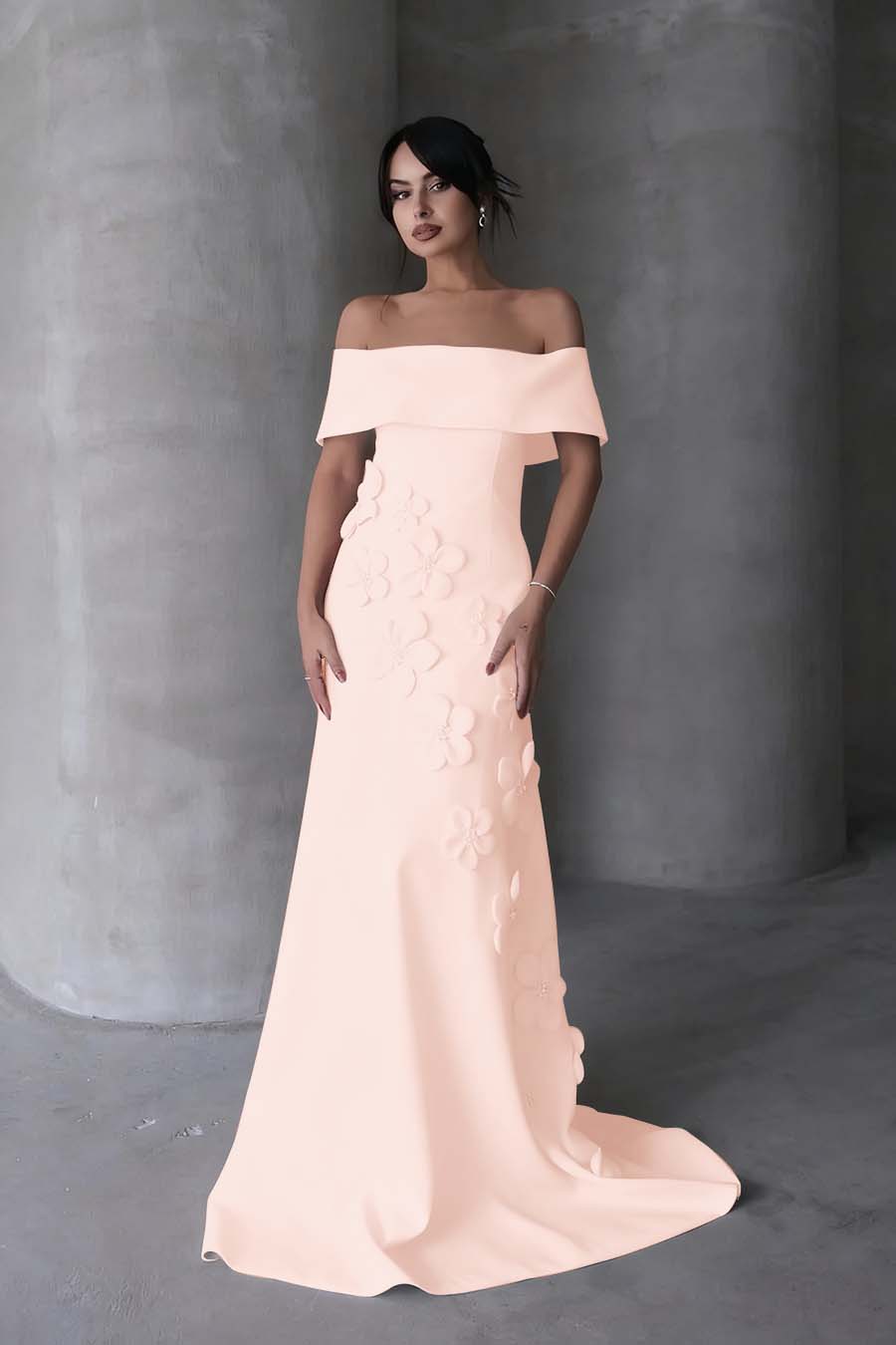 Cocoslly Off-The-Shoulder Strapless Sleeveless Long Mermaid Prom Dress With Flowers Appliqués | Red Satin ZA0194