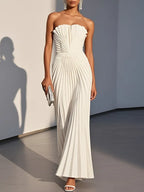 Pink Pleated Classic Strapless Sleeveless A-Line Maxi Dress