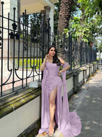 Strapless Sleeveless Long Mermaid Prom Dress With Split Pleated YK0291