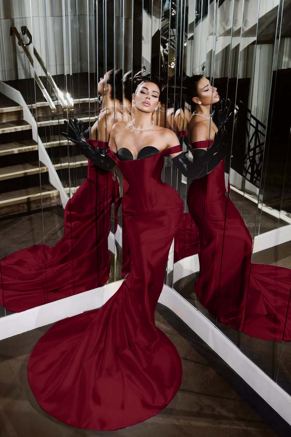 Strapless Sleeveless Long Mermaid Prom Dress With Pleated Gloves WQ0226
