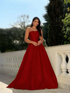 Chic Strapless Sleeveless Long A Line Prom Dress With Pleated YK0232