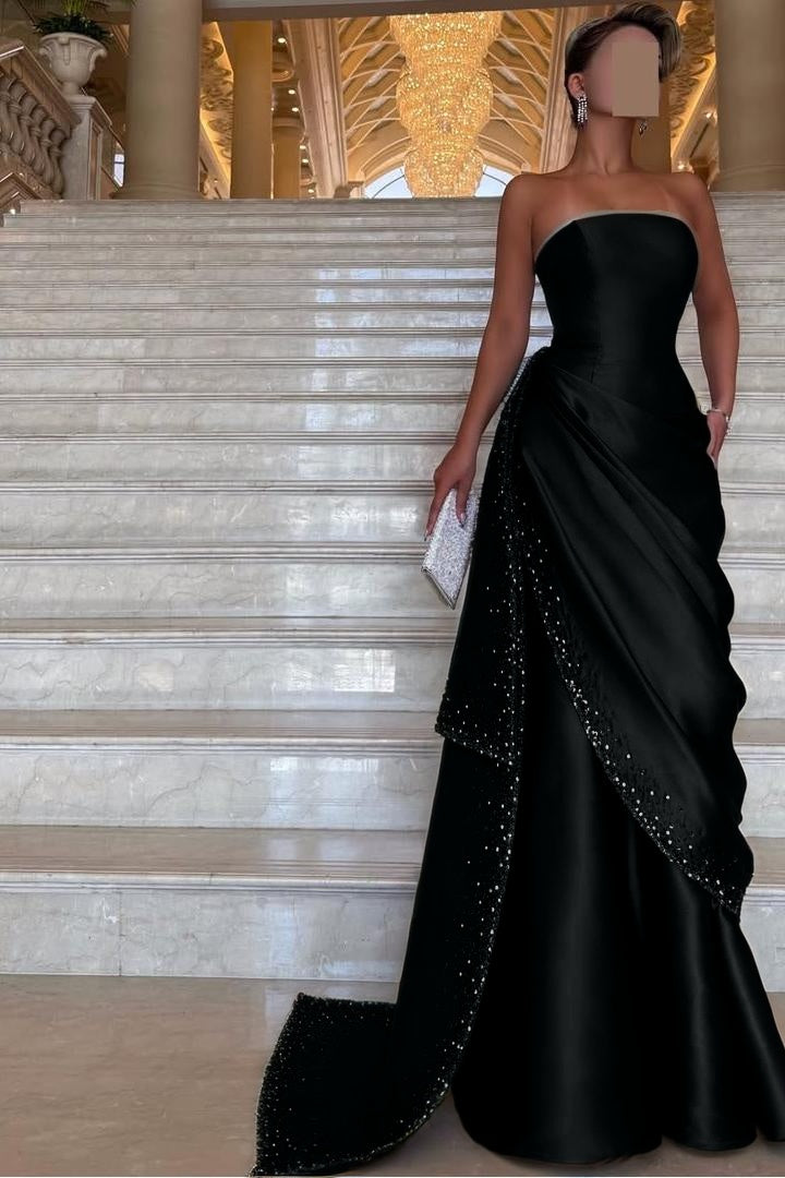 Chic Strapless Sleeveless Long Prom Dress With Pleated Beading WQ0094