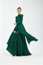 Cocoslly High Neck Long Sleeves High Waist Long Prom Dress With Rhinstone | Cabemet Chiffon LR0407