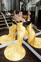 Strapless Sleeveless Long Mermaid Prom Dress With Pleated Gloves WQ0226