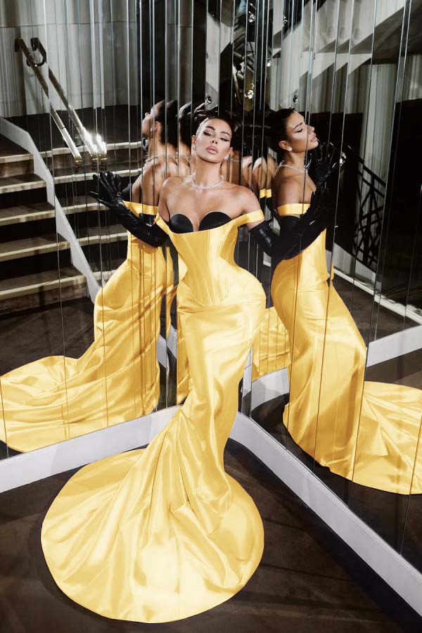 Strapless Sleeveless Long Mermaid Prom Dress With Pleated Gloves WQ0226