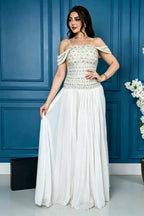 Cocoslly Off-The-Shoulder Sleeveless High Waist Long Prom Dress With Rhinstone | Champage Chiffon LR0566