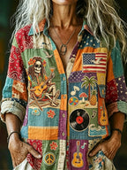 Women's Retro Peace And Love Hippie Pattern Casual Shirt