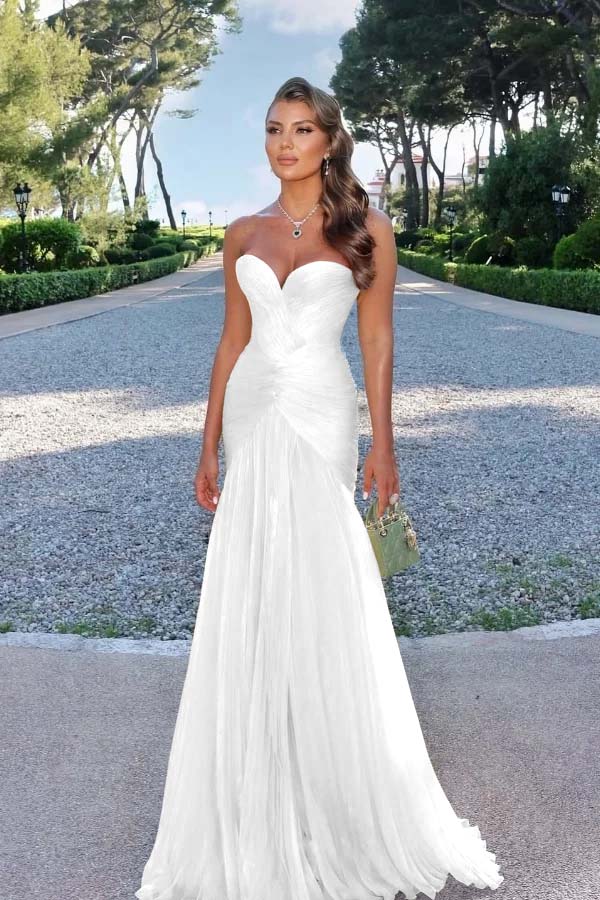 Strapless Sweetheart Sleeveless Long Prom Dress With Pleated JQ0100