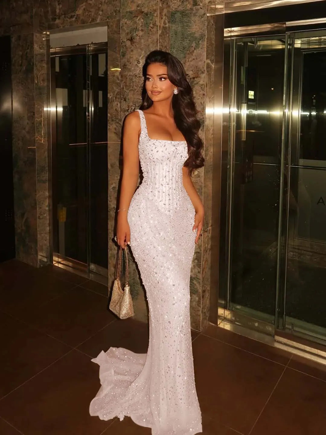 Spaghetti Strap Sleeveless Long Mermaid Prom Dress With Beading YK0285
