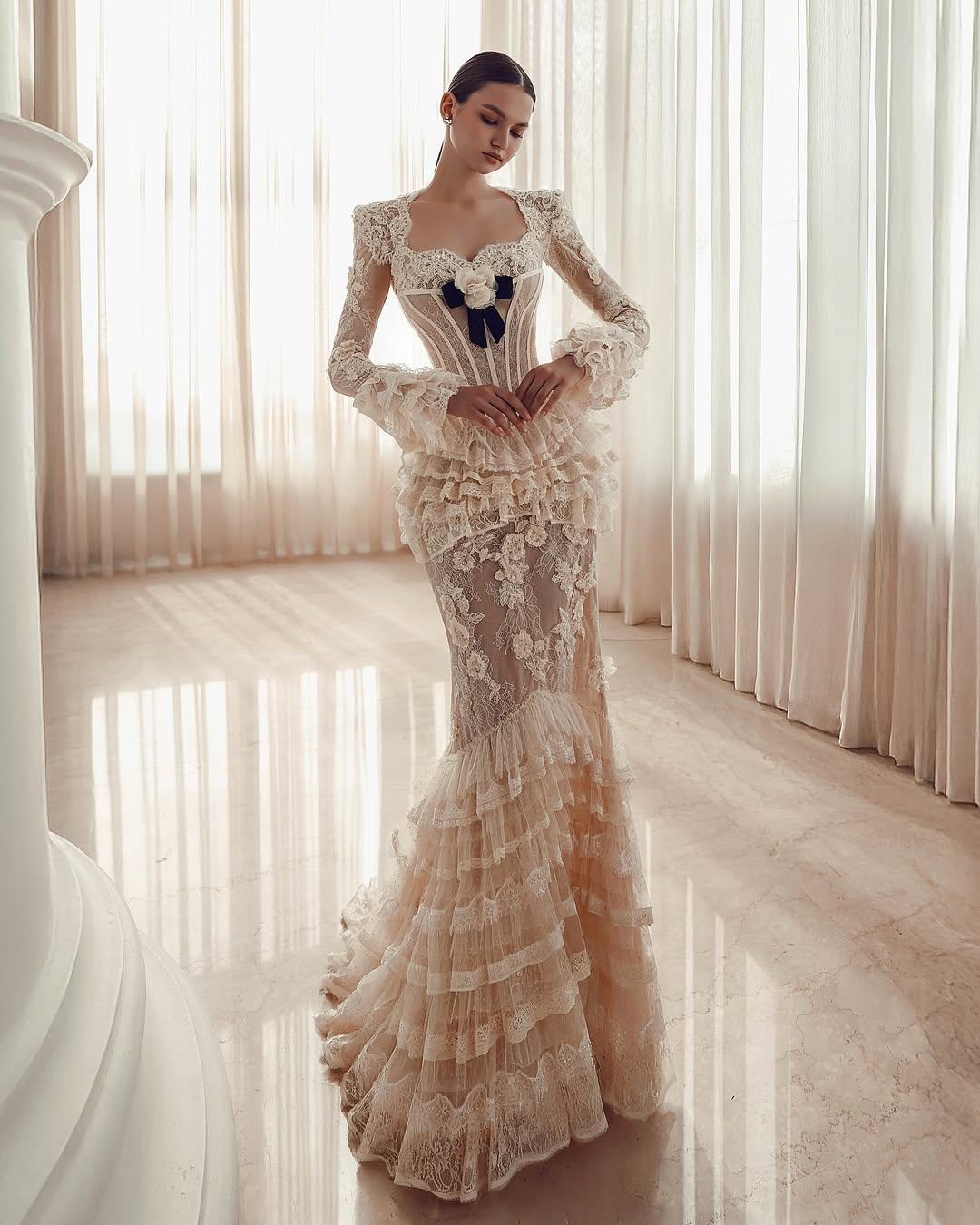 Long Sleeves Sweetheart Long Mermaid Prom Dress With Lace Appliques YK0181