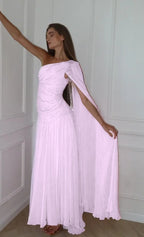 Cocoslly One Shoulder Sleeveless High Waist Long Prom Dress With Sequins | Pink Chiffon JZ0098
