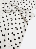 White Polka Dots Bow Classic V Neck Sleeveless Sheath Midi Dress