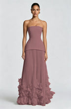 Cocoslly Strapless Sleeveless High Waist Long Prom Dress With Appliques And Pleated | Cabemet Chiffon YQ0118