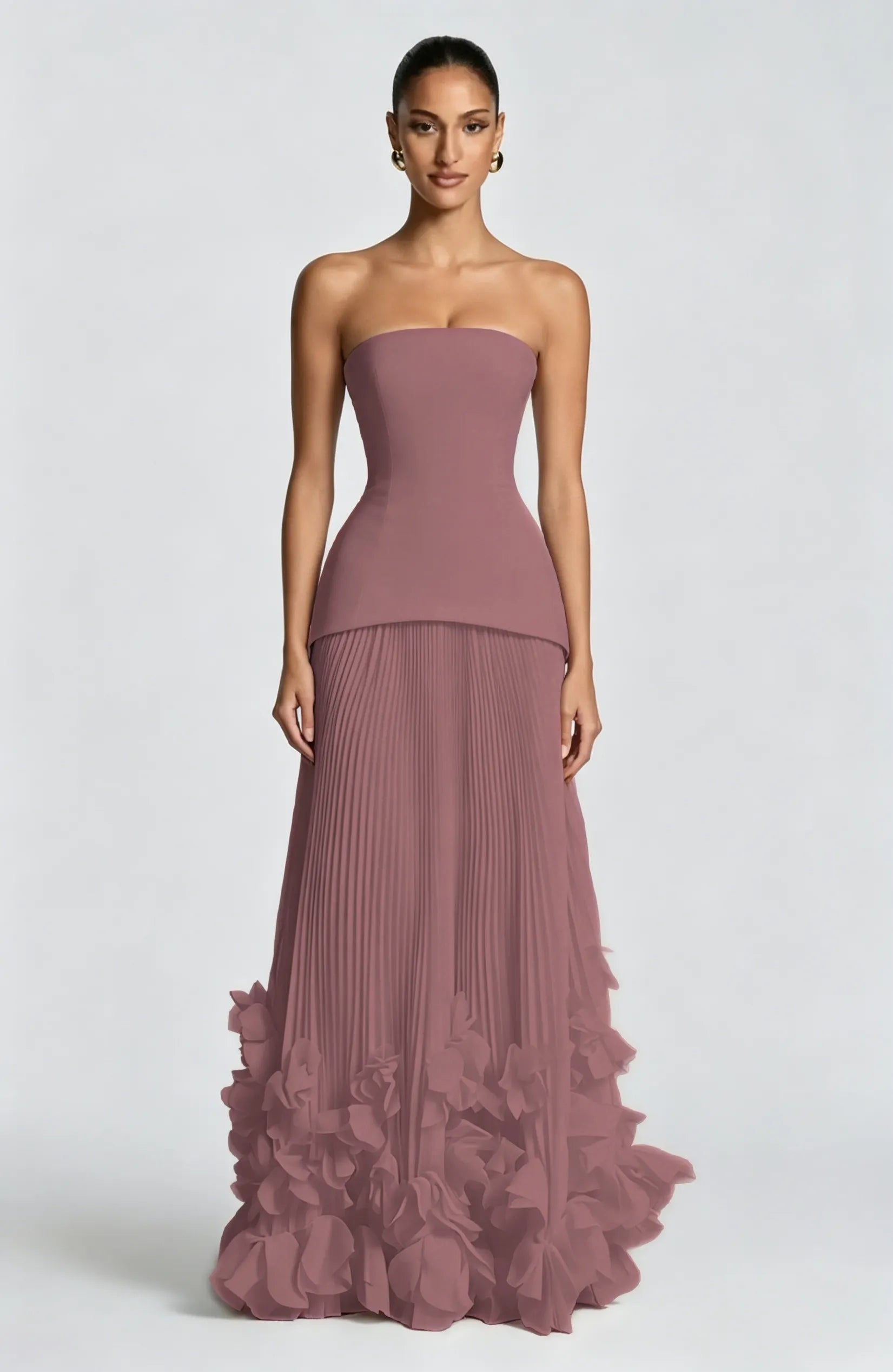 Cocoslly Strapless Sleeveless High Waist Long Prom Dress With Appliques And Pleated | Cabemet Chiffon YQ0118