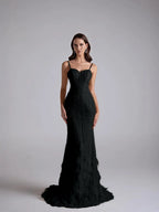 Tulle Sweetheart Spaghetti Straps Sleeveless Long Mermaid Prom Dress With Petals And Sequins YK0668