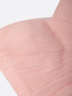 Pink Ruffled Pleated Tulle Off The Shoulder Short Sleeve A-Line Gown Dress