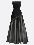 Black Hot Drilling Classic Tulle Strapless Sleeveless A-Line Gown Dress