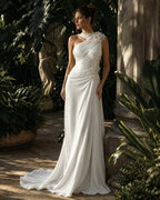 Cocoslly One Shoulder Sleeveless High Waist Long Prom Dress With Rhinstone | Green Chiffon LX0087