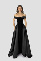 Cocoslly Off-The-Shoulder Sleeveless High Waist Long A Line Prom Dress | Regency Satin LR0426