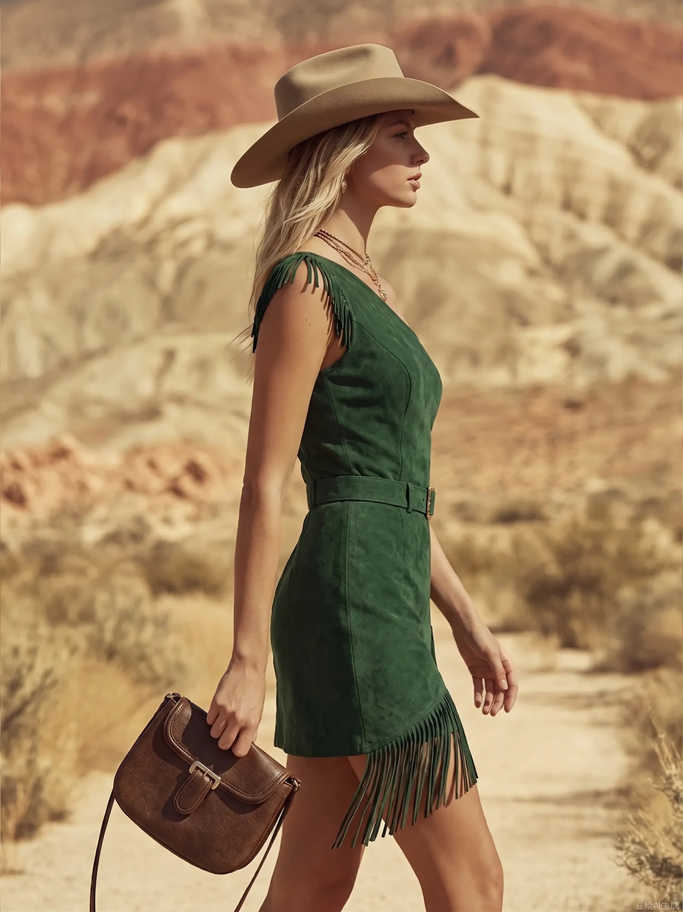 Bohemian Retro One-Shoulder Sleeveless Fringed Faux Suede Mini Dress
