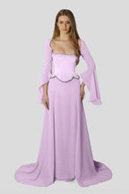 Chiffon Long Sleeves Long Mermaid Prom Dress With Beading Pleated WQ0386