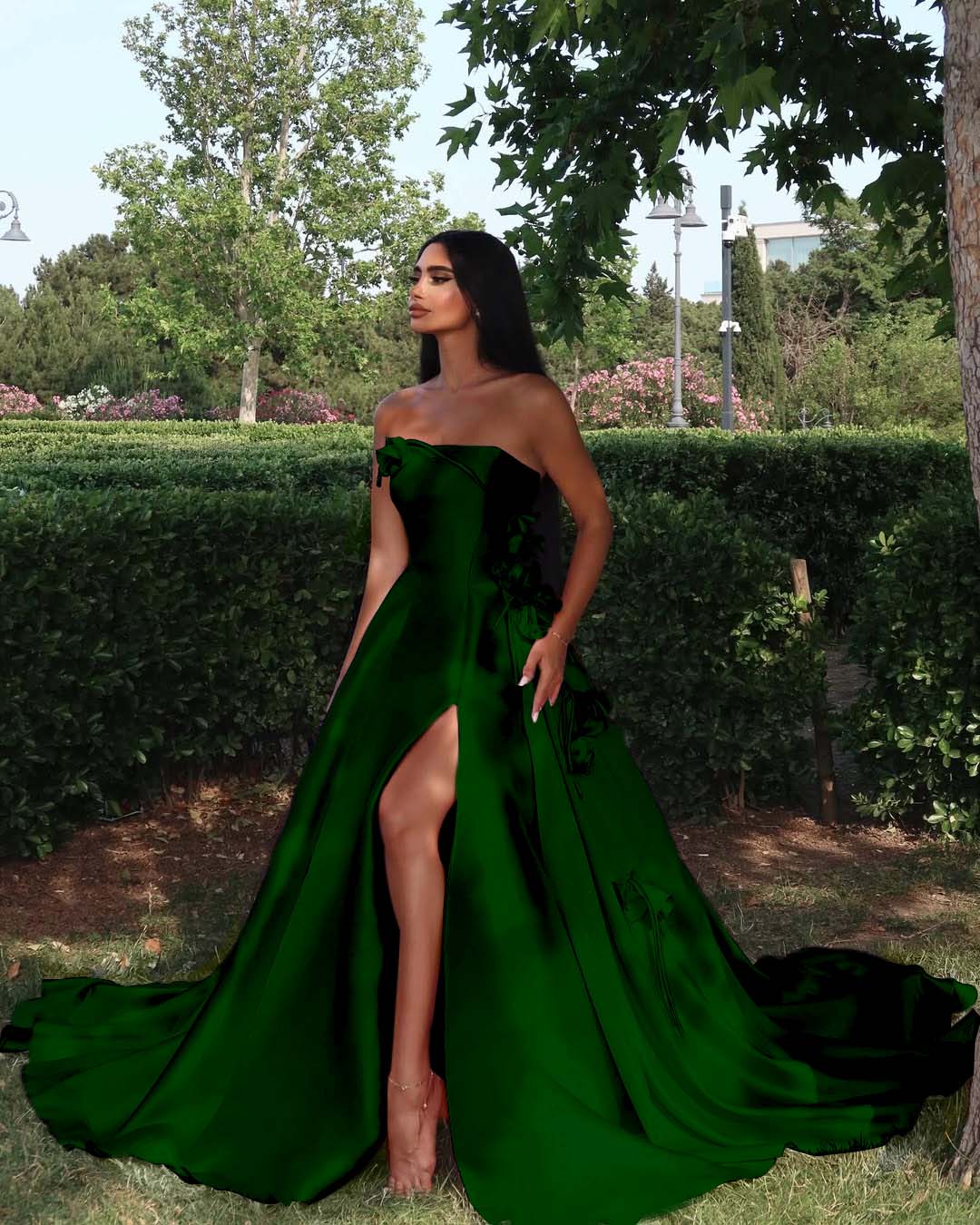 Strapless Sleeveless Long High Split Prom Dress With Appliques YK0162