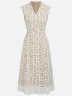 White Lace V Neck Sleeveless A-Line Midi Dress
