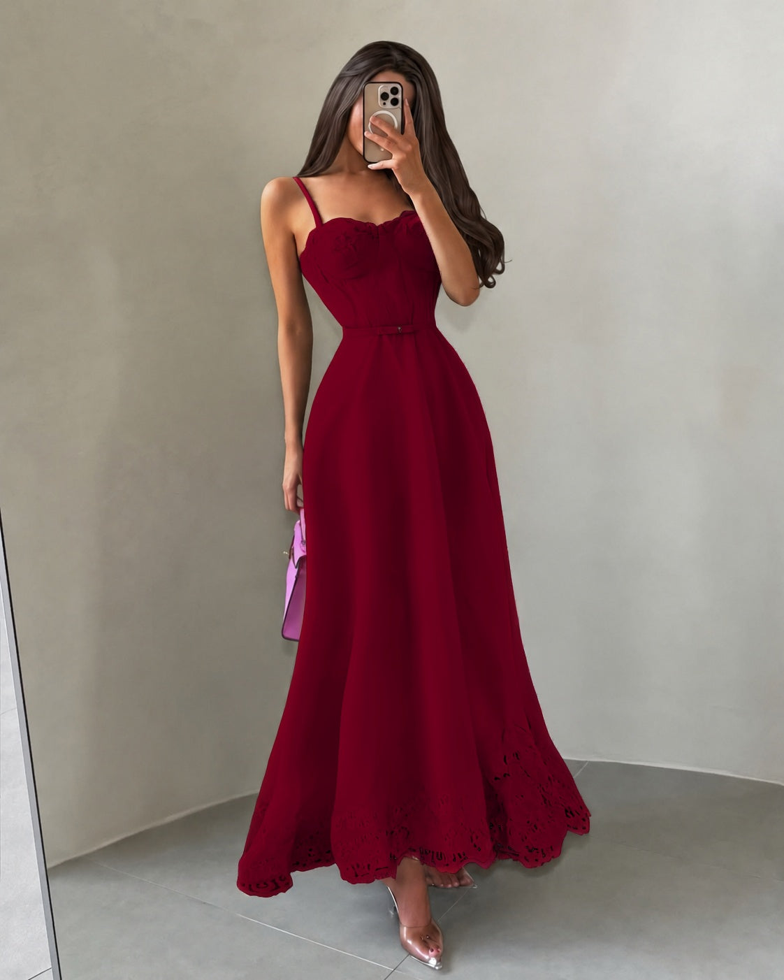 Cocoslly Spaghetti Straps Sleeveless High Waist Long A Line Prom Dress | Black Satin YK1293