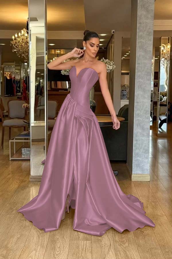 Stunning Strapless Sleeveless Long Split Prom Dress With Pleated WQ0224