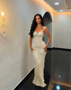 Sweetheart Spaghetti Straps Sleeveless Long Mermaid Prom Dress With Flower Appliqués And Embroidered YK0333