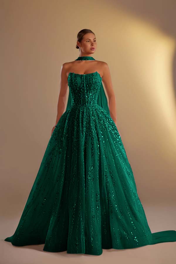 Strapless Sleeveless Long A Line Prom Dress With Pleated Beading WQ0308