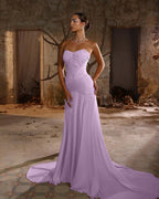 Chiffon Sweetheart Strapless Sleeveless Long Mermaid Prom Dress With Ruffles And Pleated YK0705