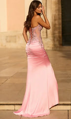 Cocoslly Strapless Sleeveless High Waist Long Mermaid Prom Dress With Applique | Pink Satin CO0133