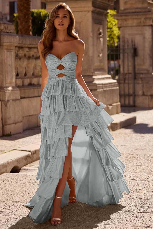 Strapless Sleeveless Long Split Prom Dress With Pleated Beading WQ0129
