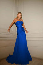 Strapless Sleeveless Sweetheart Long Prom Dress With Pleated YK0128